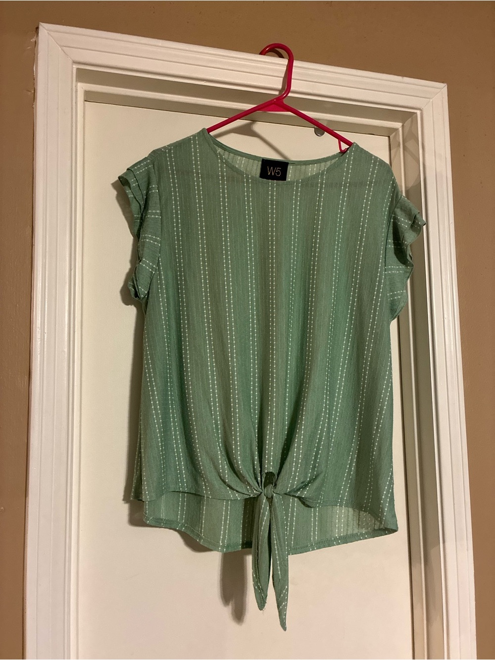 W5 Mint Green Short Sleeve Tie-Front Blouse